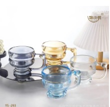 (ON SALES) 350ML CLASSY QUALITY MILK,SMOOTHIE,COFFEE GLASS CUP WITH HANDLE Design 1(Color we've seen so far is Gold and Black for now)